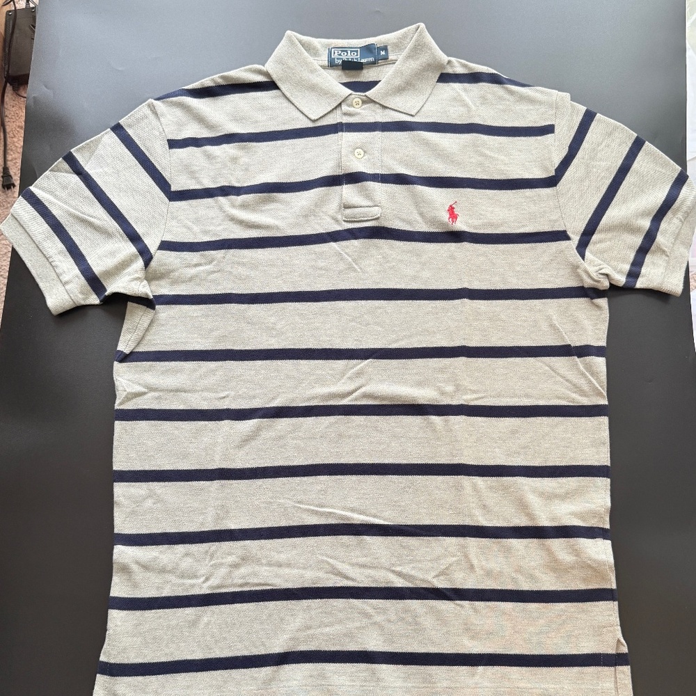 POLO Ralph Lauren Polo Shirt Mens Medium Striped‎ Short Sleeve Cotton